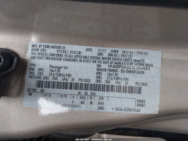 Ford 2.0l gdi 2018 1FADP3K22JL204883 Image 9
