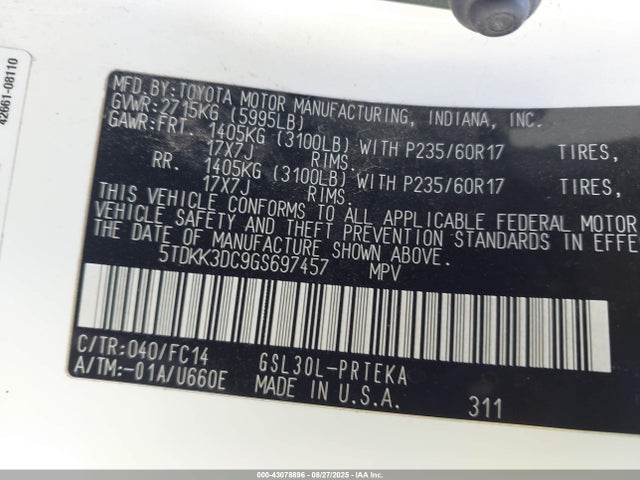 Toyota 2gr-fks 2016 5TDKK3DC9GS697457 Image 9