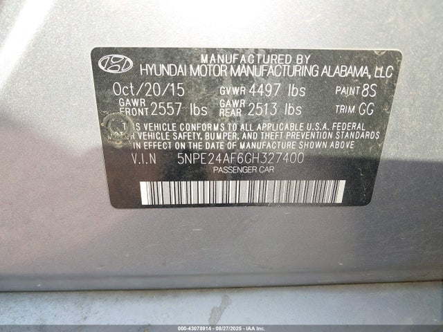 5NPE24AF6GH327400 Hyundai dohc gdi theta-ii