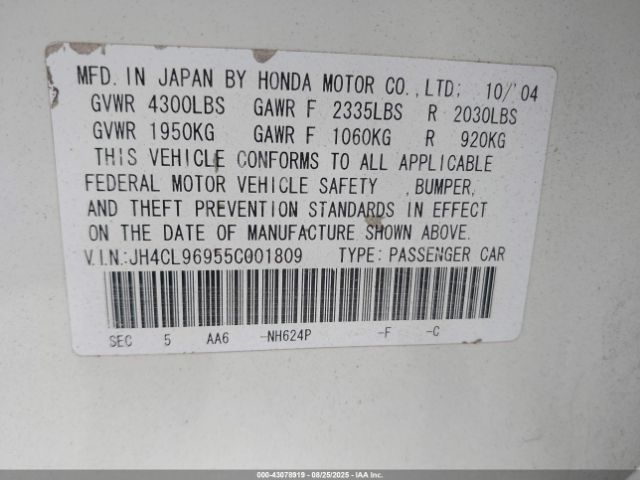 2005 ACURA TSX JH4CL96955C001809 Photo 8