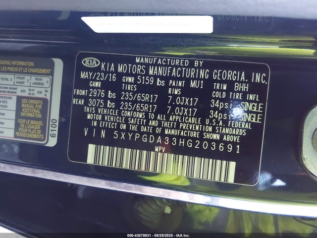5XYPGDA33HG203691 KIA Sorento