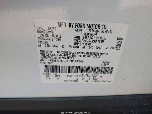 1FM5K7B85FGC25246 Ford Explorer