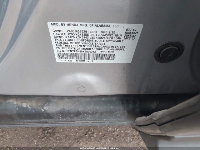 5FNYF8H90KB006243 Honda j35y6
