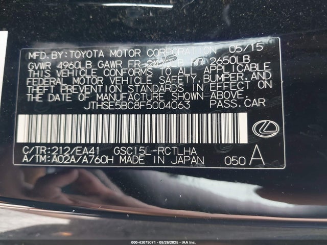 Lexus 2gr-fse 2015 JTHSE5BC8F5004063 Image 9