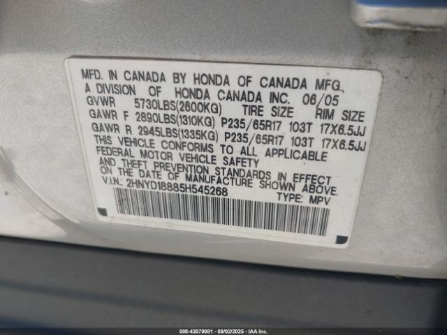 2005 ACURA MDX 2HNYD18885H545268 Photo 8