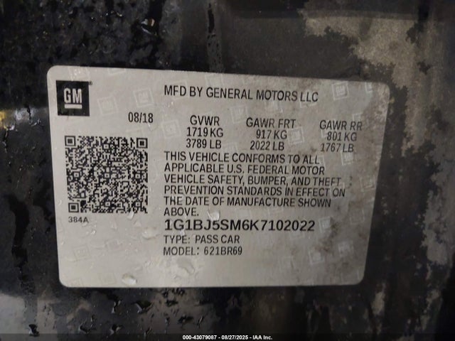 1G1BJ5SM6K7102022 Chevrolet le2 -di: direct injection, vvt: variable valve timing, gen, alum