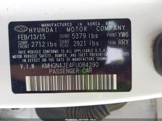 KMHGN4JE4FU084290 Hyundai gasoline 3.8 dohc mpi lambda