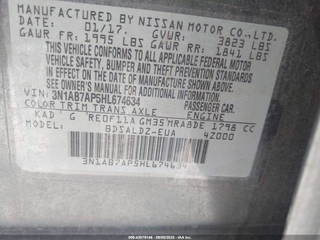 3N1AB7AP5HL674634 Nissan Sentra