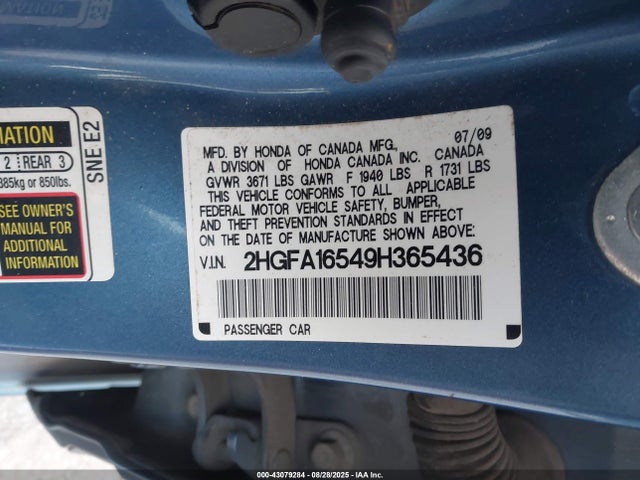 Продаж на аукціоні авто 2009 Honda Civic Lx, vin: 2HGFA16549H365436, номер лоту: 43079284