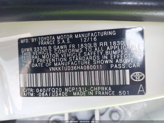 VNKKTUD36HA080011 Toyota 1nz-fe