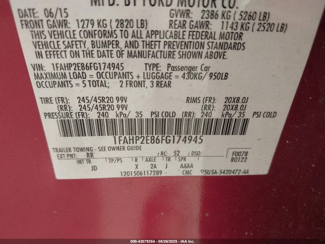 Ford Taurus 2015 1FAHP2E86FG174945 Image 9