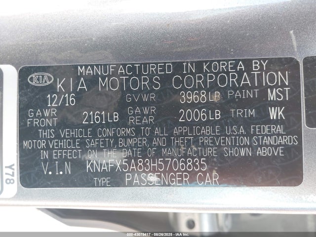 KNAFX5A83H5706835 KIA gdi nu