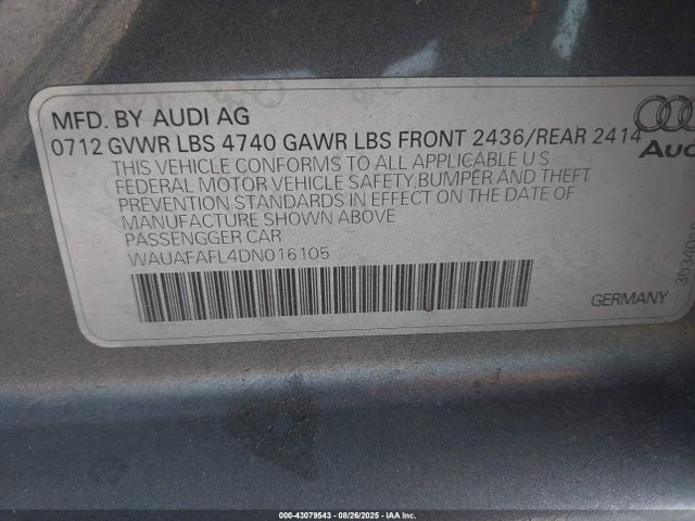 2013 AUDI A4 WAUAFAFL4DN016105 Photo 8
