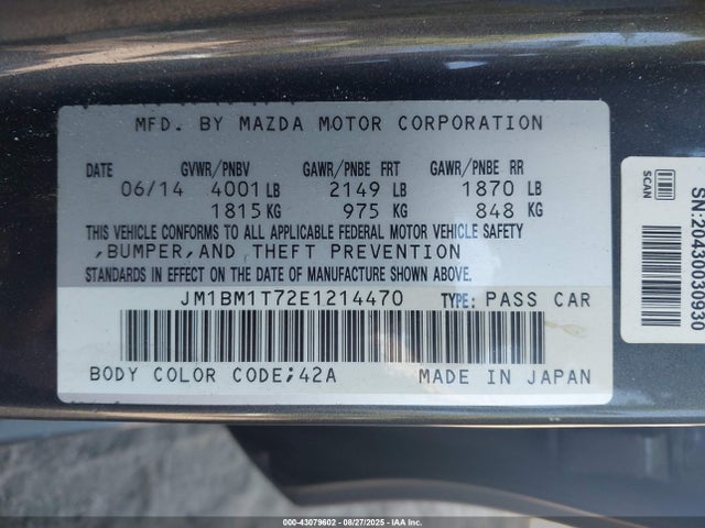 Продажа на аукционе авто 2014 Mazda Mazda3 I Sv, vin: JM1BM1T72E1214470, номер лота: 43079602