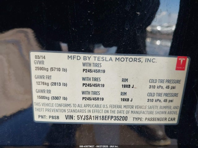 2014 TESLA MODEL S 5YJSA1H18EFP35200 Photo 8