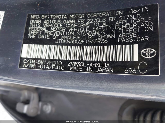 JTDKN3DU2F1968936 Toyota 2zr-fxe+3jm