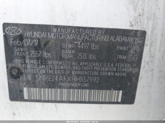 2017 HYUNDAI SONATA 5NPE24AFXHH557992 Photo 8