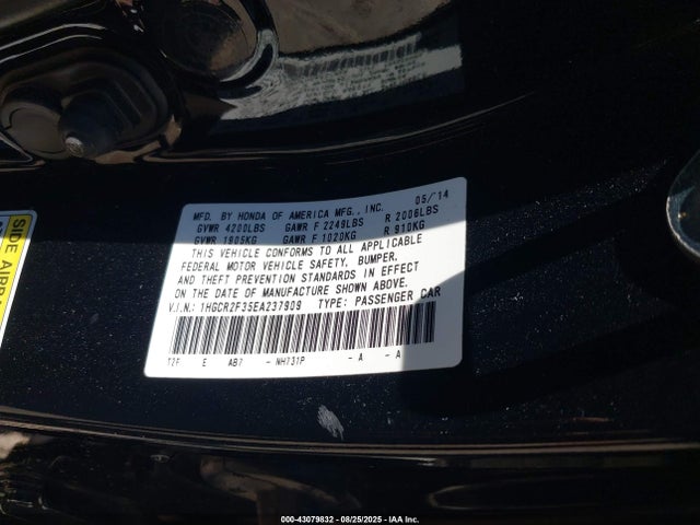 Honda k24w1 2014 1HGCR2F35EA237909 Image 9
