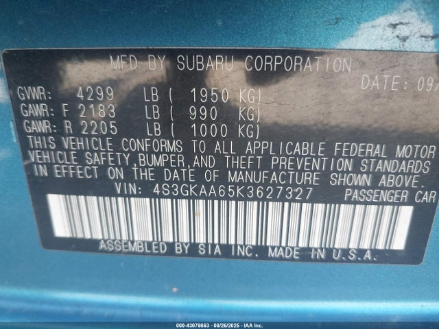 4S3GKAA65K3627327 Subaru Impreza