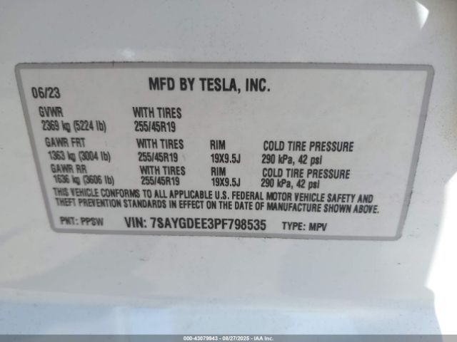 2023 TESLA MODEL Y 7SAYGDEE3PF798535 Photo 8