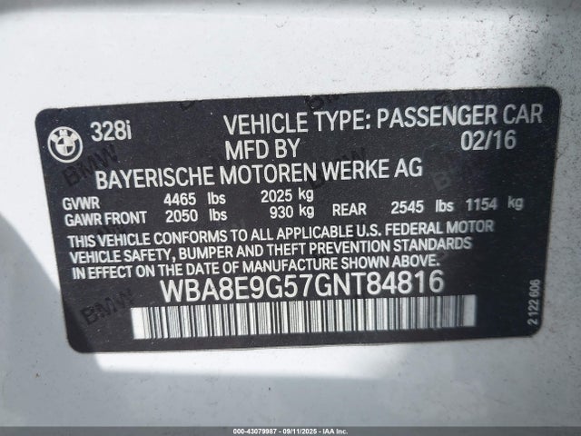 BMW 2016 2016 WBA8E9G57GNT84816 Image 9