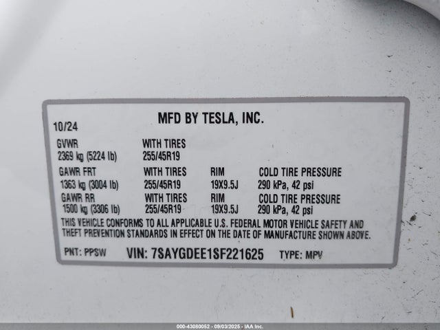 7SAYGDEE1SF221625 Tesla 2025