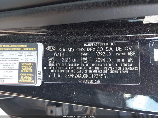 3KPF24ADXKE123456 KIA mpi nu