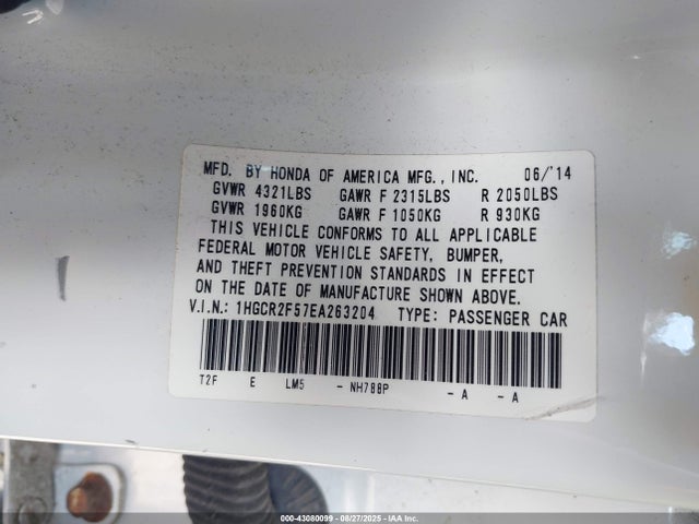 Honda k24w1 2014 1HGCR2F57EA263204 Image 9