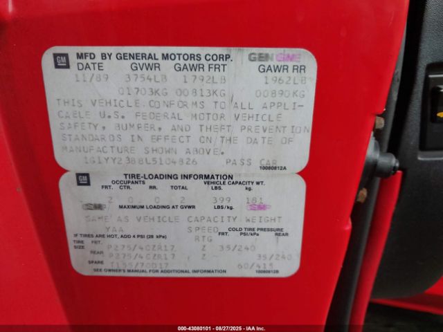 1990 CHEVROLET CORVETTE 1G1YY2388L5104826 Photo 8