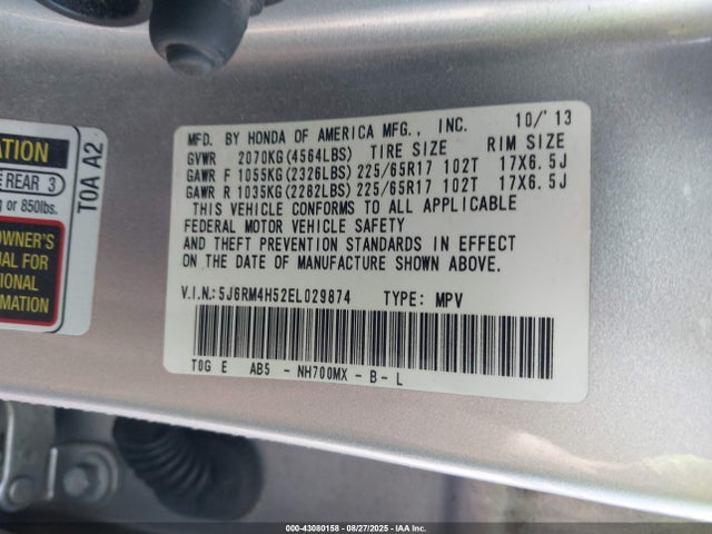 Honda k24z7 2014 5J6RM4H52EL029874 Image 9