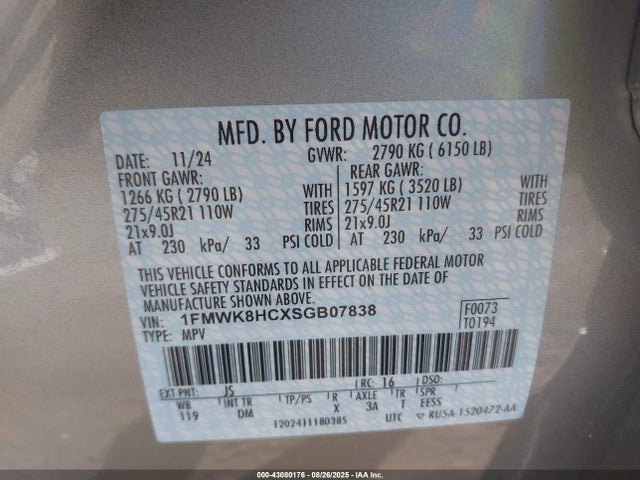 1FMWK8HCXSGB07838 Ford gtdi