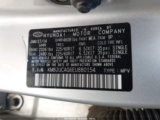 KM8JUCAG6EU880154 Hyundai gdi theta ii
