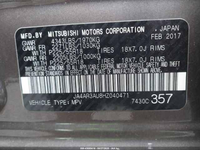2017 MITSUBISHI OUTLANDER SPORT JA4AR3AU8HZ040471 Photo 8