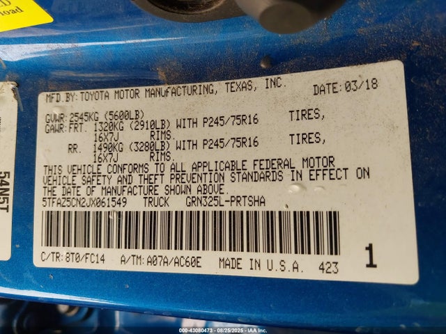 5TFAZ5CN2JX061549 Toyota 2gr-fks