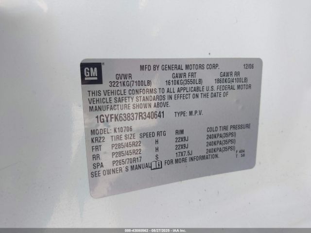 2007 CADILLAC ESCALADE 1GYFK63837R340641 Photo 8