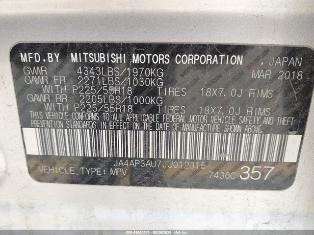 2018 MITSUBISHI OUTLANDER SPORT JA4AP3AU7JU012315 Photo 8