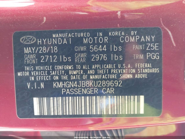 Genesis G80 2019 KMHGN4JB8KU289692 Image 9
