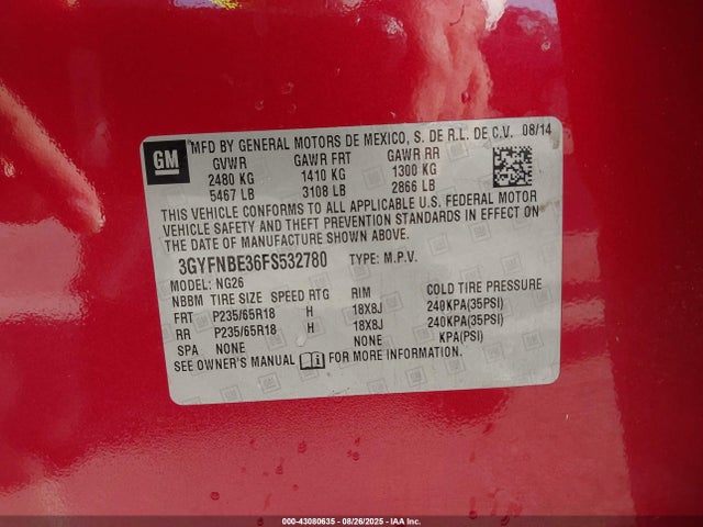 2015 CADILLAC SRX 3GYFNBE36FS532780 Photo 8