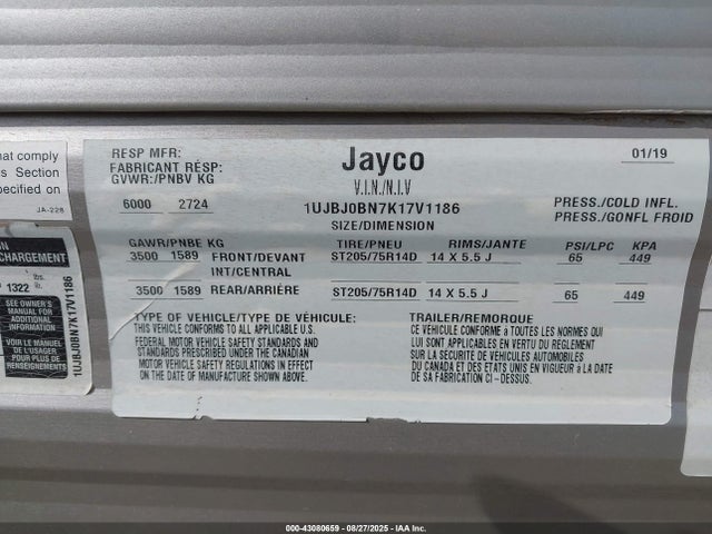 1UJBJ0BN7K17V1186 Jayco 2019