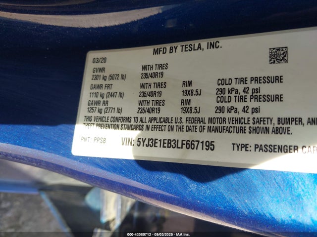 2020 TESLA MODEL 3 5YJ3E1EB3LF667195 Photo 8