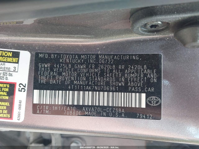 4T1T11AK7NU706961 Toyota a25a-fks