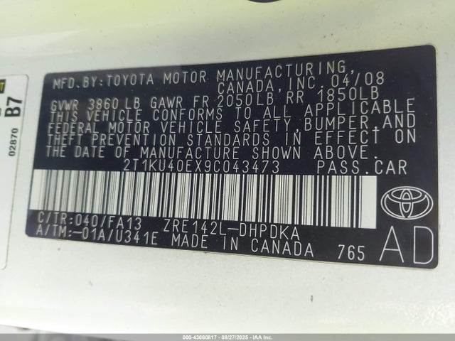 Продаж на аукціоні авто 2009 Toyota Matrix, vin: 2T1KU40EX9C043473, номер лоту: 43080817