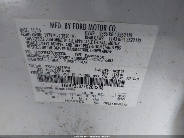 Ford Taurus 2015 1FAHP2E87FG203336 Image 9