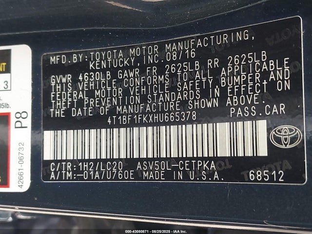 Toyota 2ar-fe 2017 4T1BF1FKXHU665378 Image 9