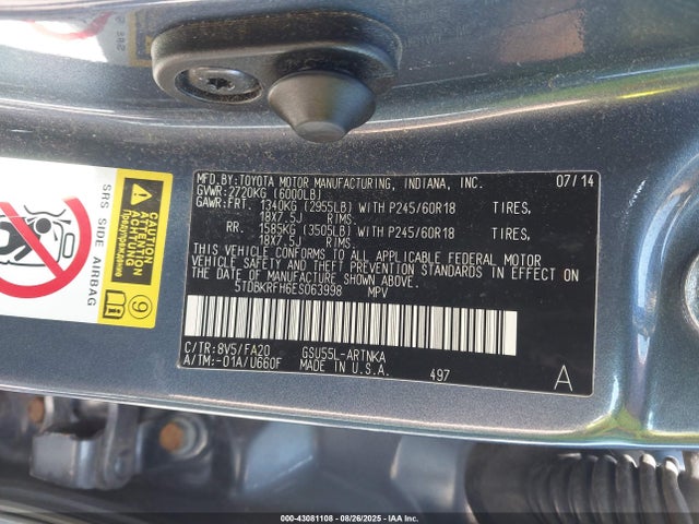 5TDBKRFH6ES063998 Toyota 2gr-fe