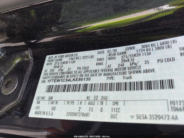 Ford 5.0l 4v 2020 1FTEW1C54LKE86130 Image 9