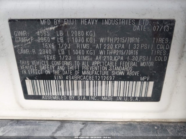 Subaru 2.5na u6 2014 4S4BRCAC8E1212697 Image 9