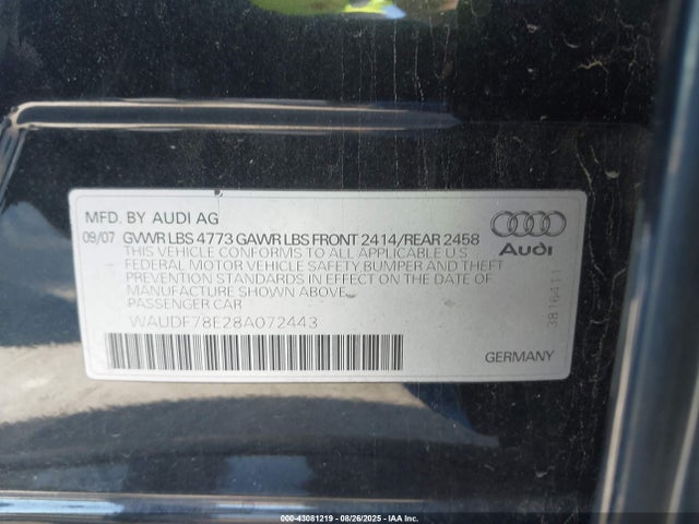 2008 AUDI A4 WAUDF78E28A072443 Photo 8