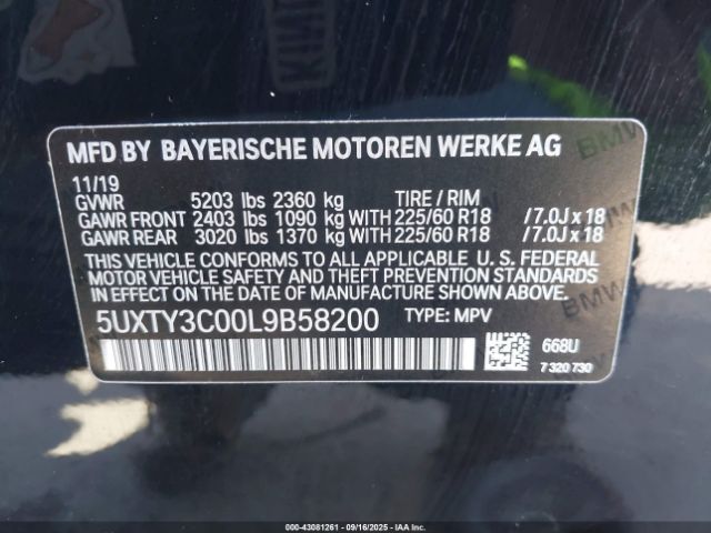 2020 BMW X3 5UXTY3C00L9B58200 Photo 8