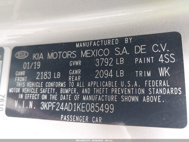 3KPF24AD1KE085499 KIA mpi nu